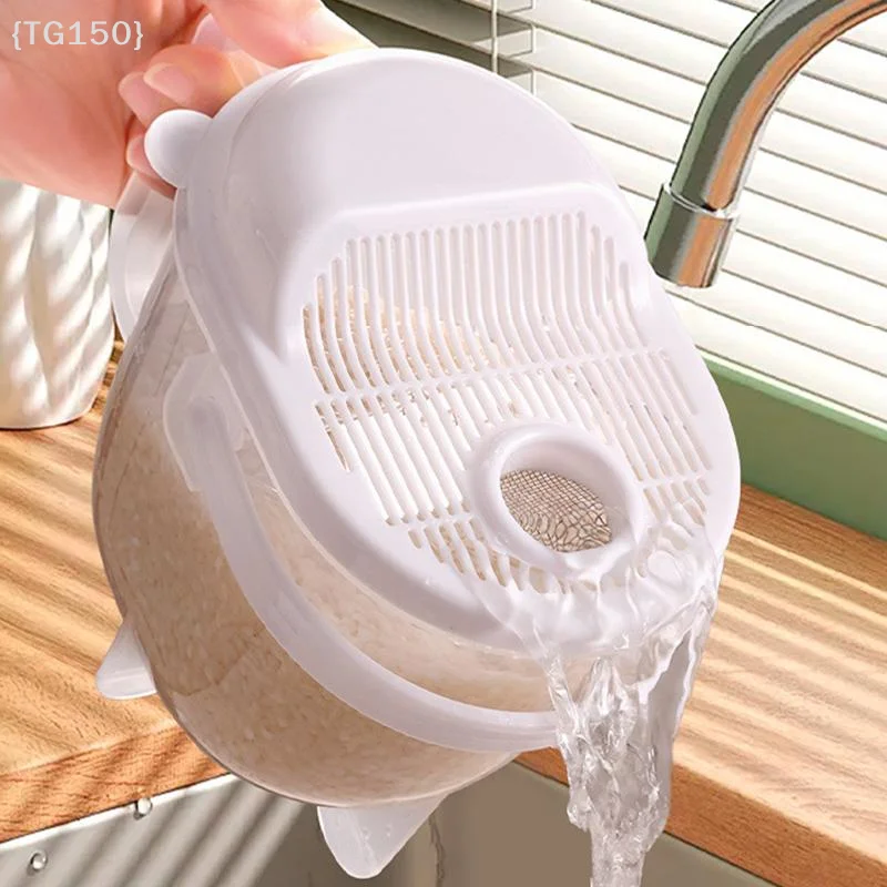 【TG150】Hand-Free Rice Rinsing Strainer Kitchen Colanders Vegetable Washing Bowl With Lid For Home Hotel Restaurant【WT】