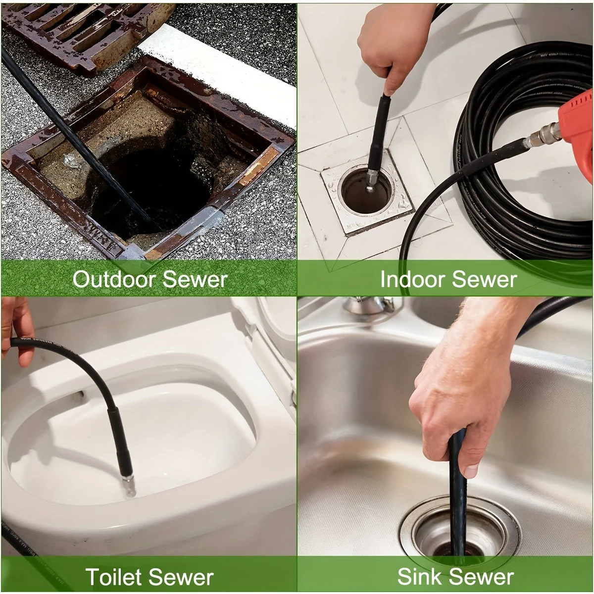 Sewer Jetter Kit 100FT Pressure Washer 11000 PSI Drain Cleaner Hose 1/4 Inch NPT Corner Rotating Button Nose Sewer Jetting