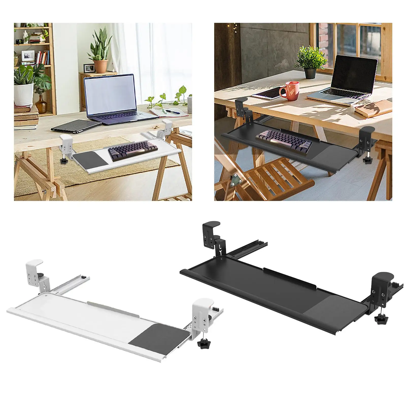 under Desk Slider Tray Slide-out Platform No Punching Universal Pull Out Slider Track C-shaped Clamp Mount for Computer Room