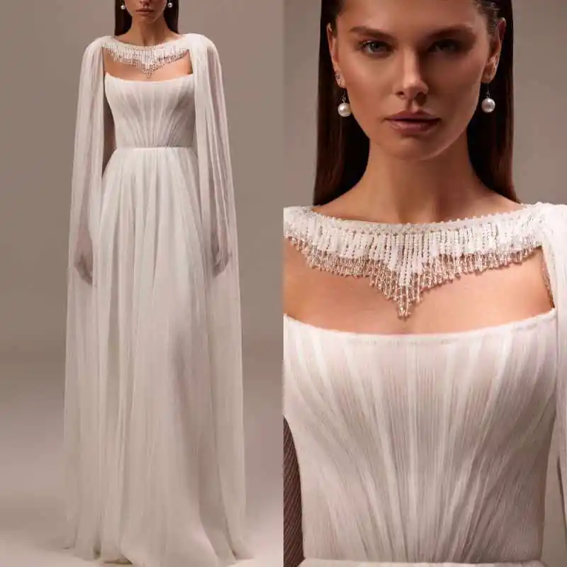 Chic Beaded Fringe Collar Bridal Cape Jacket Formal Wedding Bridal Accessory Long-Sleeve Square Neck Bridal Cover Up Customized