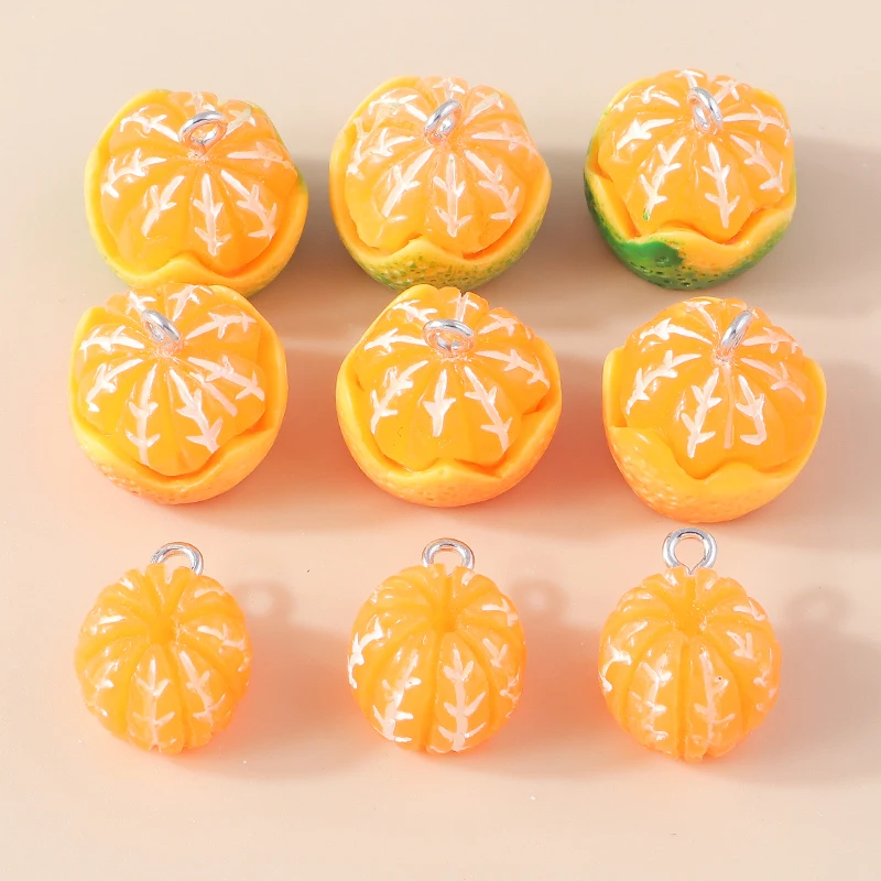 10pcs Cute Fruits Charms 3D Resin Kawaii Orange Charms for Earring Bracelet Necklace Pendants Women DIY Jewelry Accessories