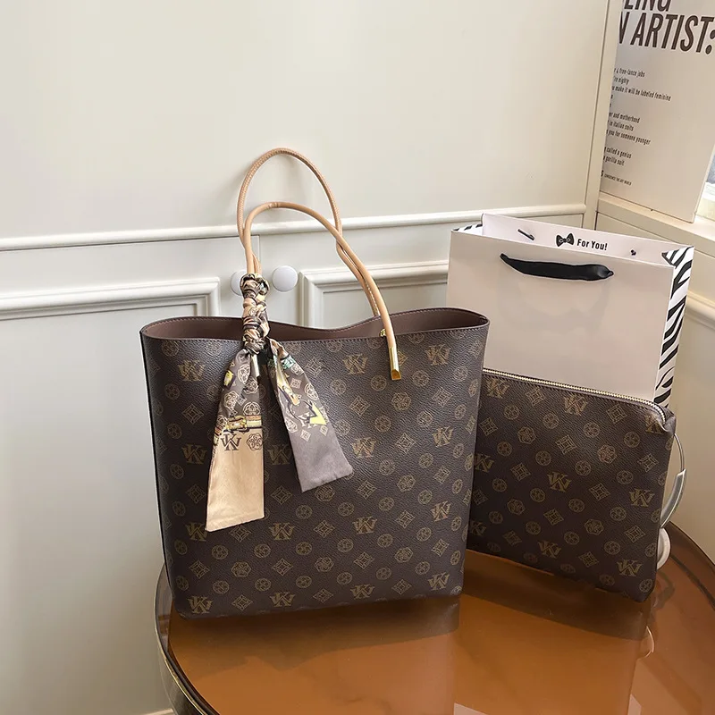 

Модная вместительная сумка-тоут с ретро-принтом на нижней части, женская сумка через плечо.