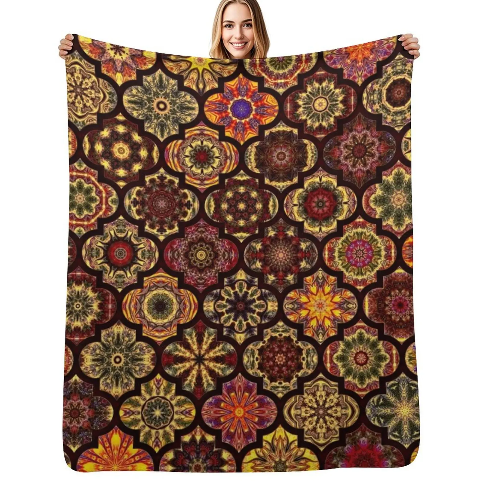 

Moroccan tile golden pattern Throw Blanket Cute Plaid for babies warm winter Blankets