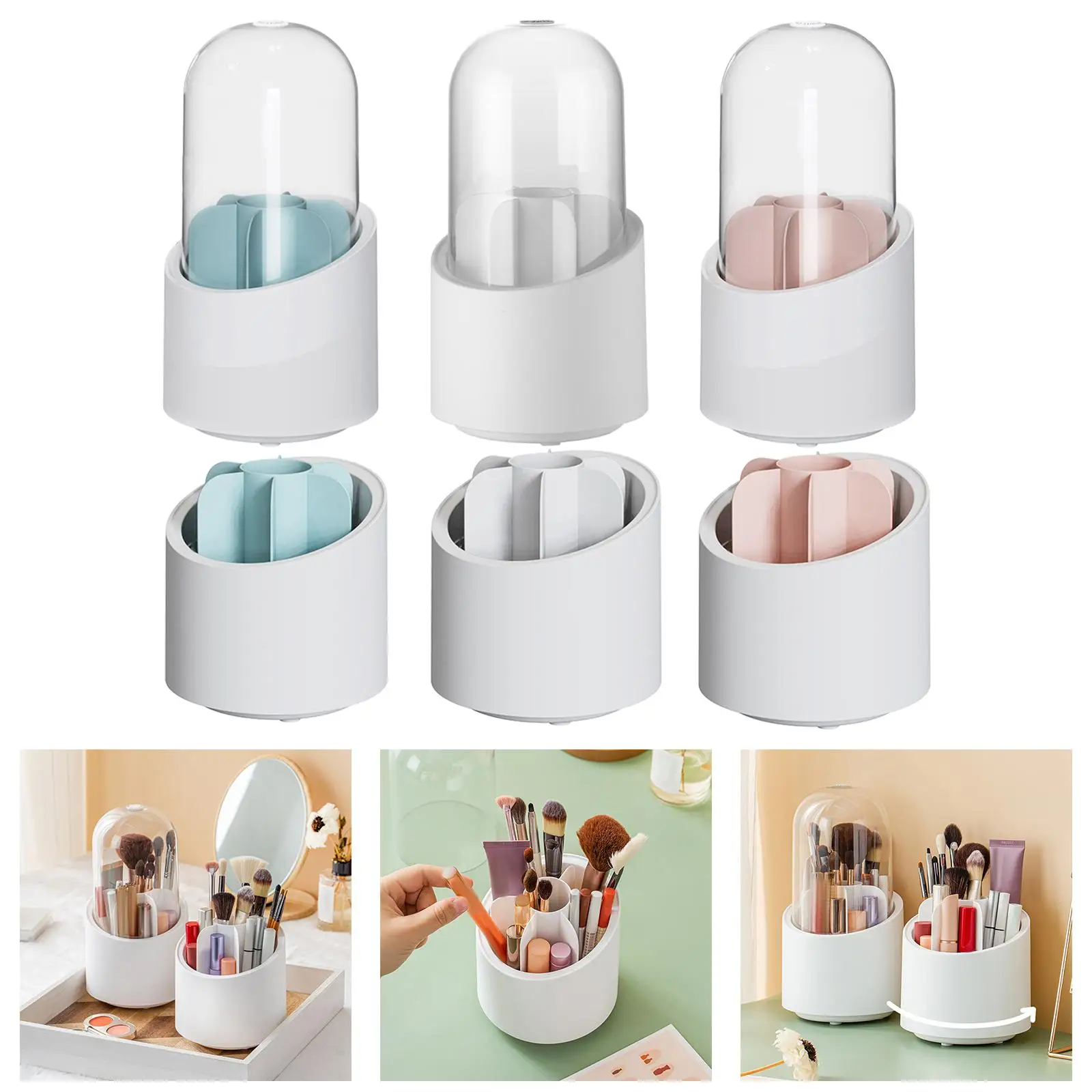 360 Degree Rotating Makeup Brush Holder 6 Compartments Pen Cup