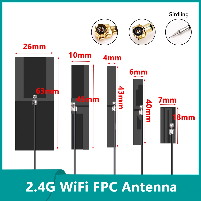 10PCS 2.4G High Gain 8dbi Internal FPC PCB Flexible Board Patch Antenna Omni WiFi Aerial Zigbee Signal U.fl