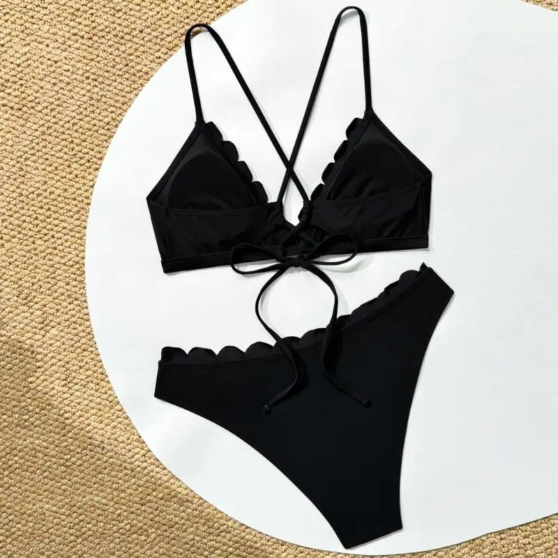 Two Piece Triangular Thong Swimsuit Set for Women Stylish Low Waist V Neck Swimwears Ladies Backless Bathing Suit Set 69HD