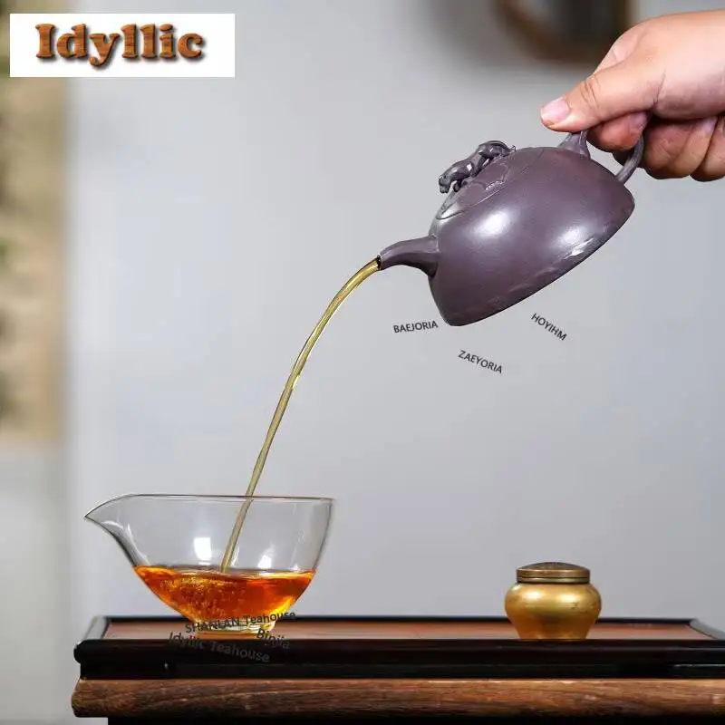 240ml Creative Yixing Purple Clay Teapots Handmade Half Month Pot Raw Ore Azure Mud Kettle With Filter Chinese Zisha Teaset Gift
