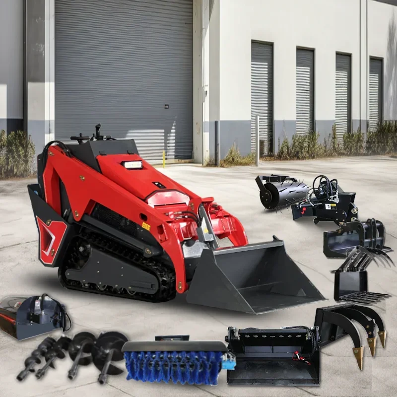 

Mini Skid Steer Loader with snow blower buckets mini skid steer snow blower garden mini crawler loader