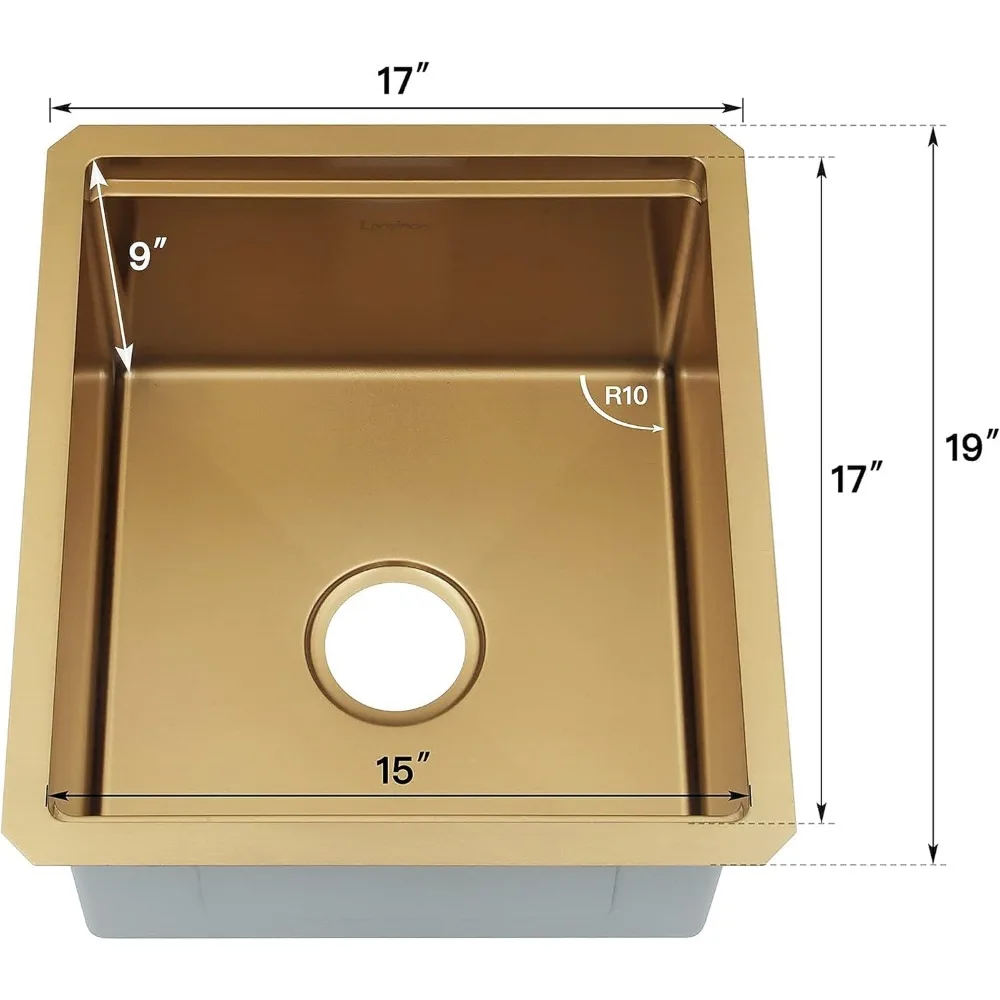 حوض قضيب سفلي من الفولاذ المقاوم للصدأ، مقاس 16، 17 × 19 بوصة، يتضمن محطة العمل، مثالي للحانات المبللة الصغيرة والقضبان المنزلية #4