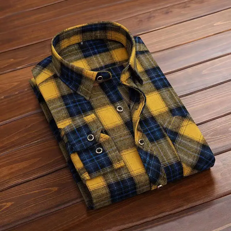 

Fashion Lapel Button Pockets Business Plaid Shirts Men's Clothing 2024 Autumn Winter New Loose All-match Tops Casual Shirts