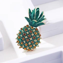 Fashion Women Vintage Enamel Pineapple Crystal Brooch Fruit Rhinestone Corsage Pin