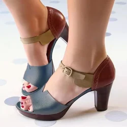 Chunky Heel Women Sandals Summer women shoes Ankle Strap Elegant Ladies Shoes High Heel Leather Female Sandals Pumps