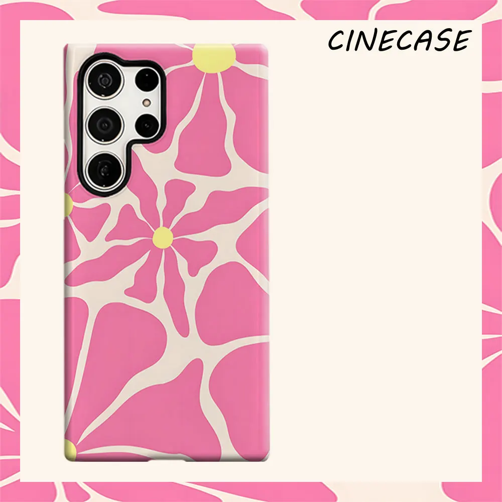 pink yellow groovy flower For Samsung Galaxy S26 S25 S24 A56 A36 Dual Layer Luxury Fashion Full Lens Protective Case