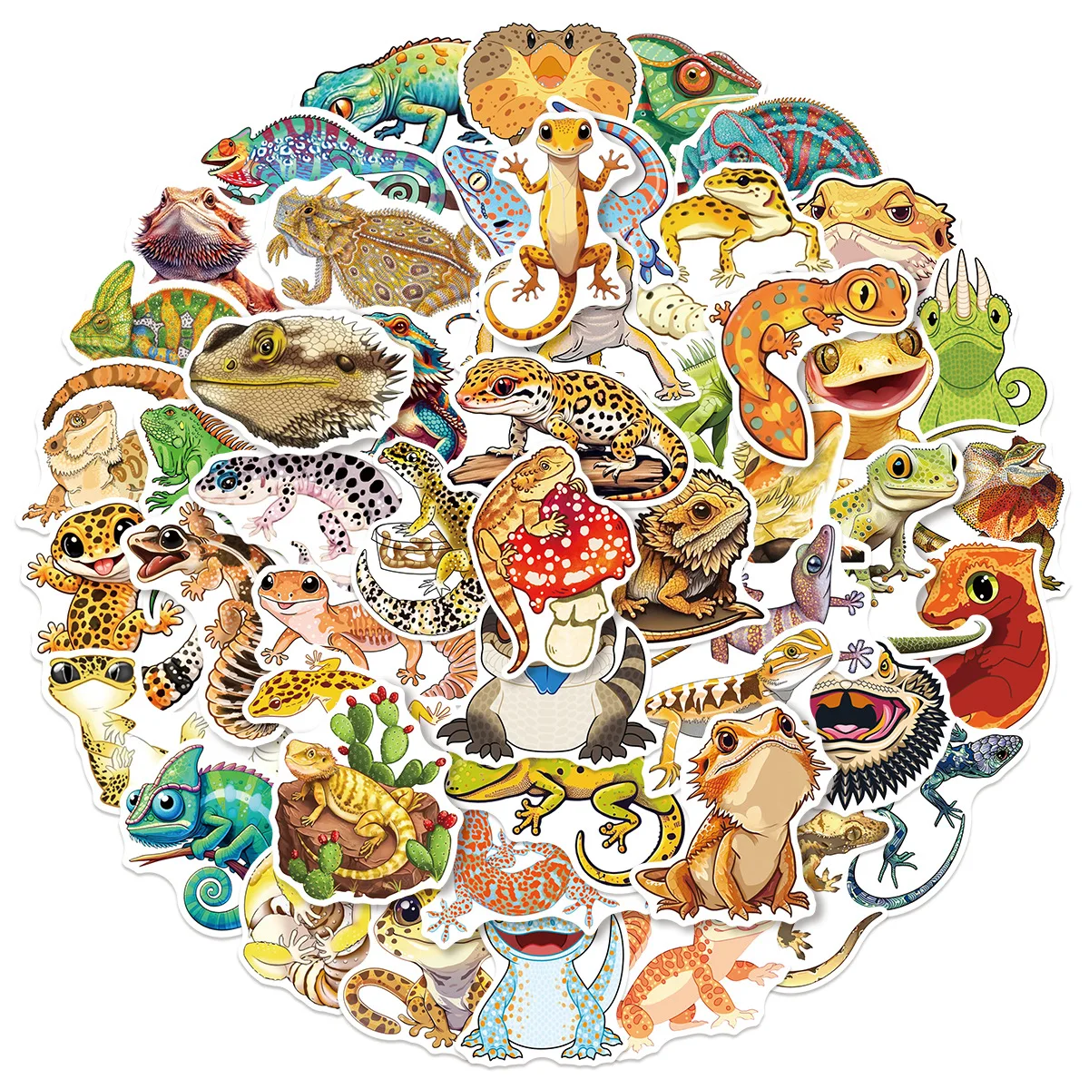 50-Pack Cartoon Reptile Lizard Graffiti Stickers Waterproof PVC Decorate Phone Computer Guitar Luggage Notebook Durable Decals