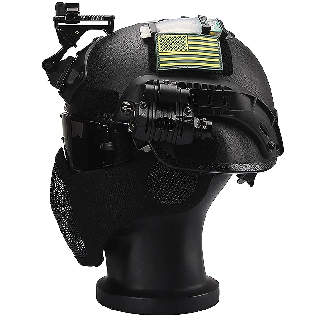 Tactical MICH 2000 Helmet Sets, with Full Protect Face Mask, and Flashlight, NVG Mount Game Kit, for Airsoft Paintball, BBS CQB