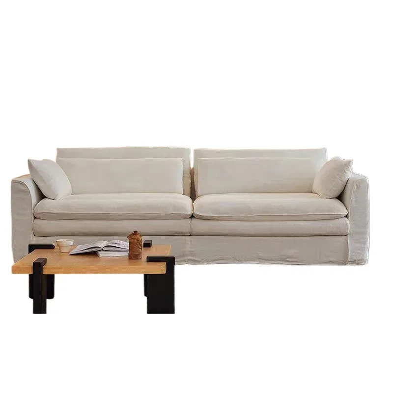 

Wabi Sand Wind Hug Sofa Small Apartment Linen Removable Living Room Straight Row Cotton and Linen Sofa