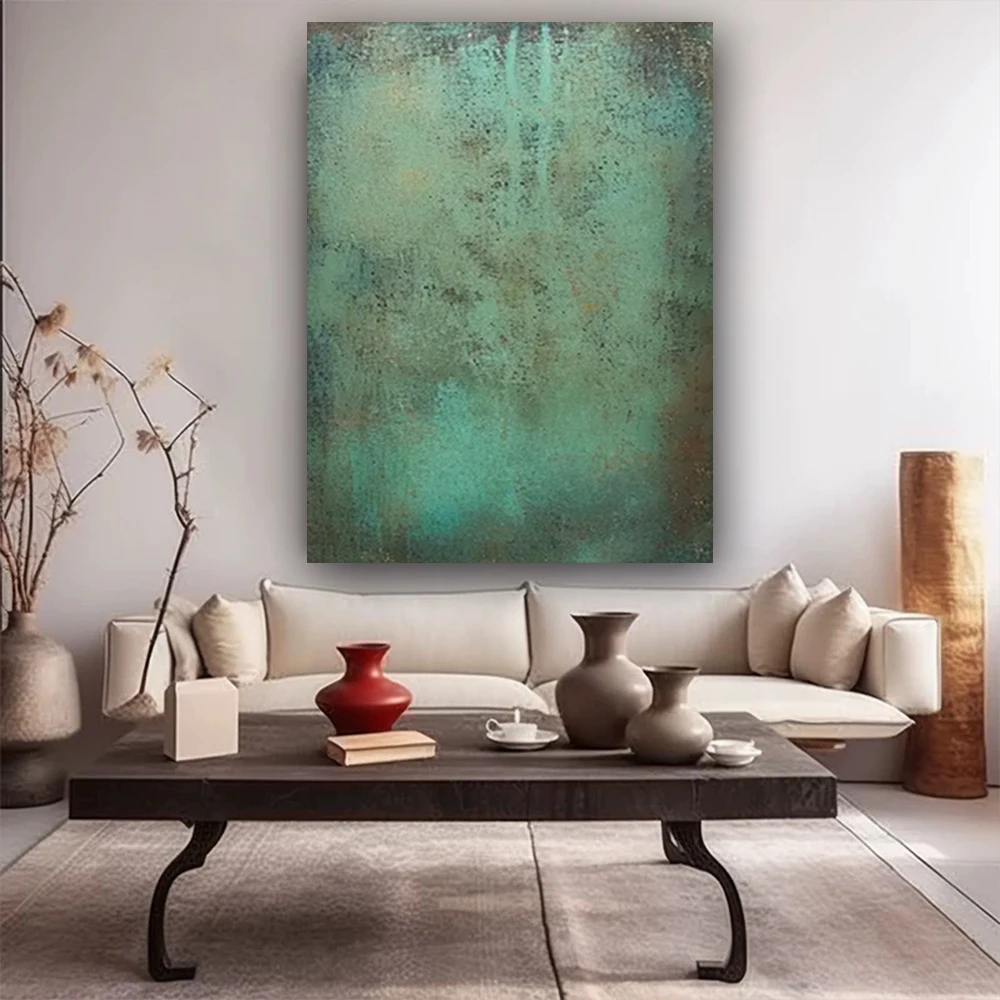 

Modern100% Pure Hand Drawn Abstract Personality Art Green Theme Oil Painting High-End Wall Art Decoration Room Hanging Image