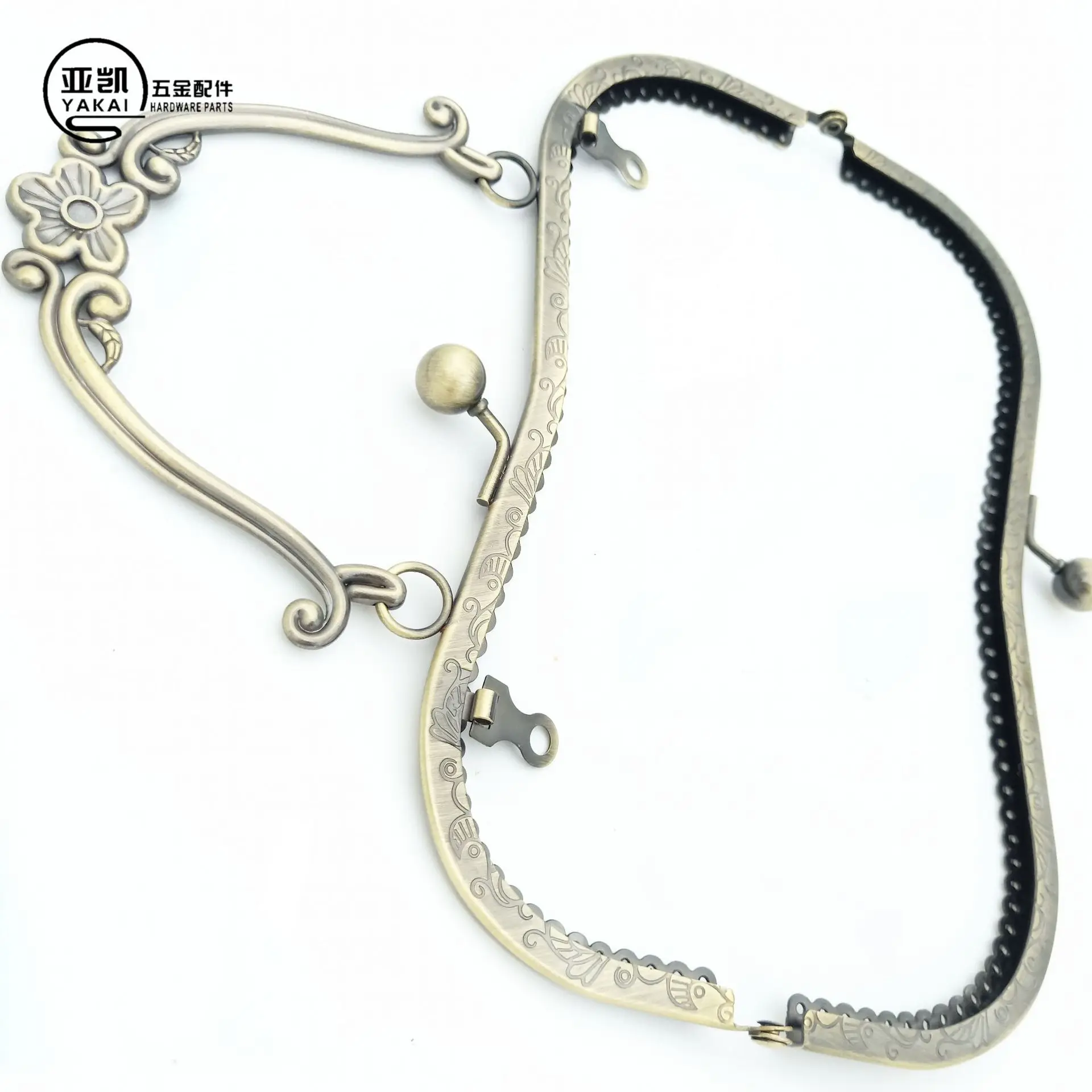 20.5CM Retro Embossing Flower Golden Metal Kiss Bucket Purse Frame For Bags Handle Clasp To The Bag DIY Accessories