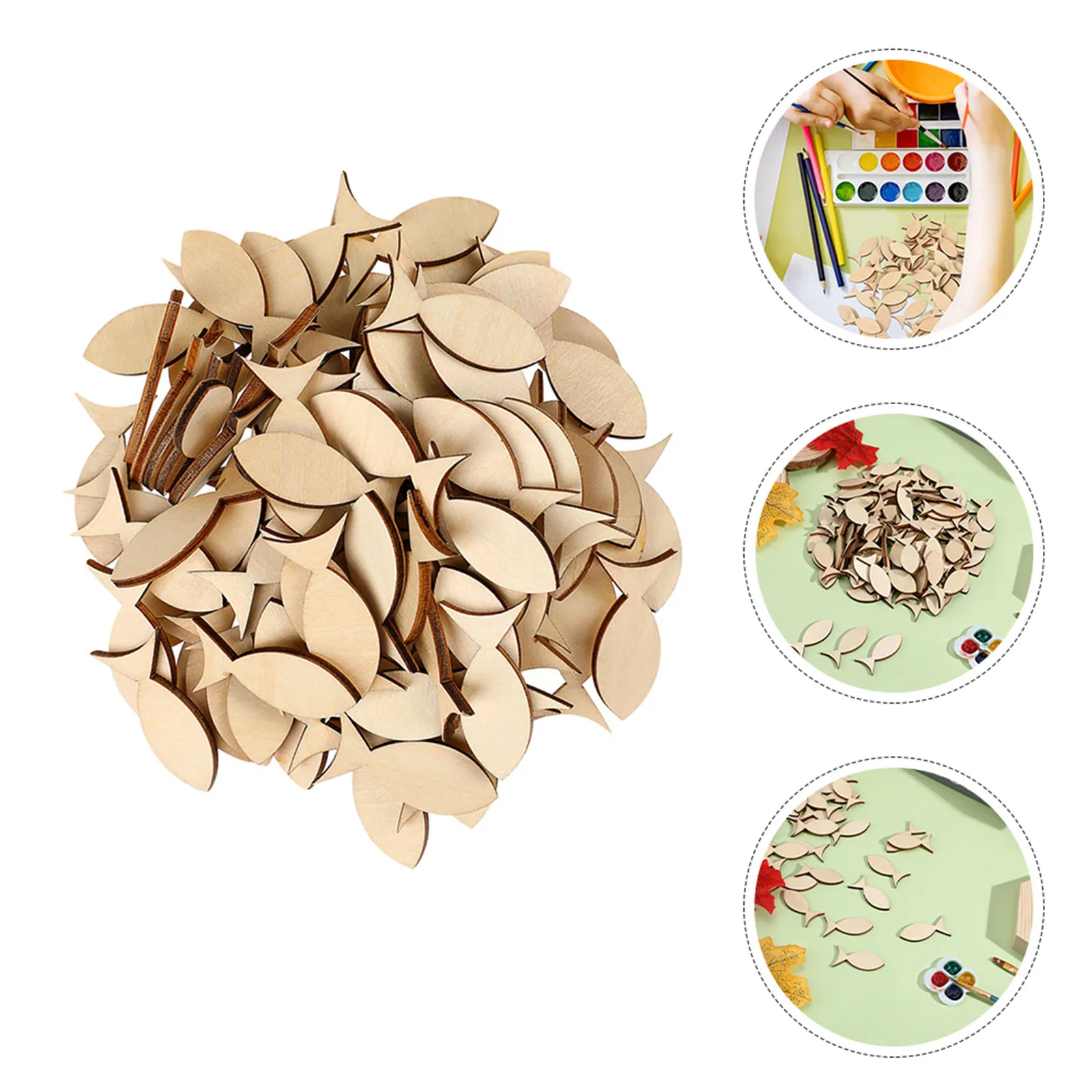 

100 шт. деревянных заготовок в форме рыбок, натурального цвета, гладкие, неокрашенные, для поделок и декора, для росписи и творчества