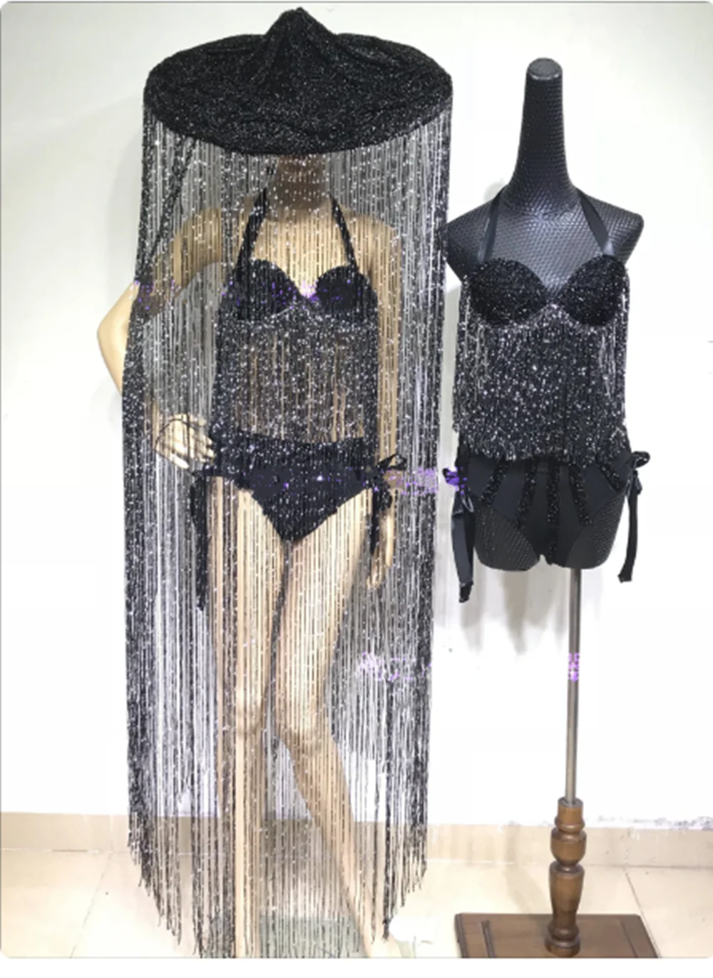New Tassel Hat Stage Costume Nightclub Singer Dancer Performance Rave Clothes Female Fringe Biniki Gogo Jazz Dancing Wear ﻿