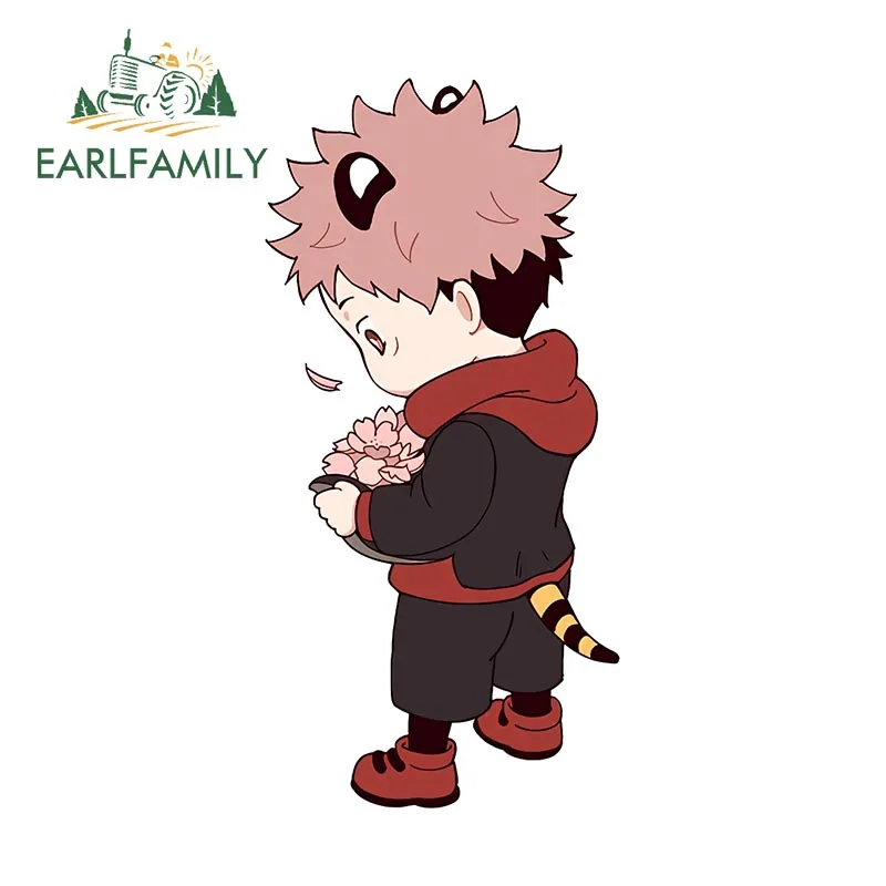 EARLFAMILY 13cm Chibi Anime Walking Car Sticker Waterproof Cute Refrigerator Decal Skateboard Creativite Occlusion Scratch Decor