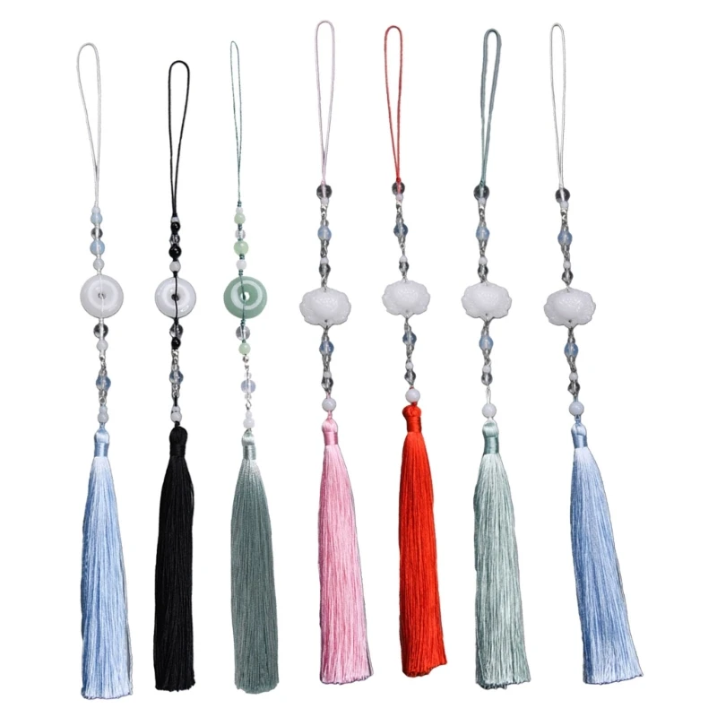 31BB Chinese Hanfu Tassels Pendant Retro Waist Pendants with Imitation Jade Stylish Jewelry for Parties Clothing Accessories