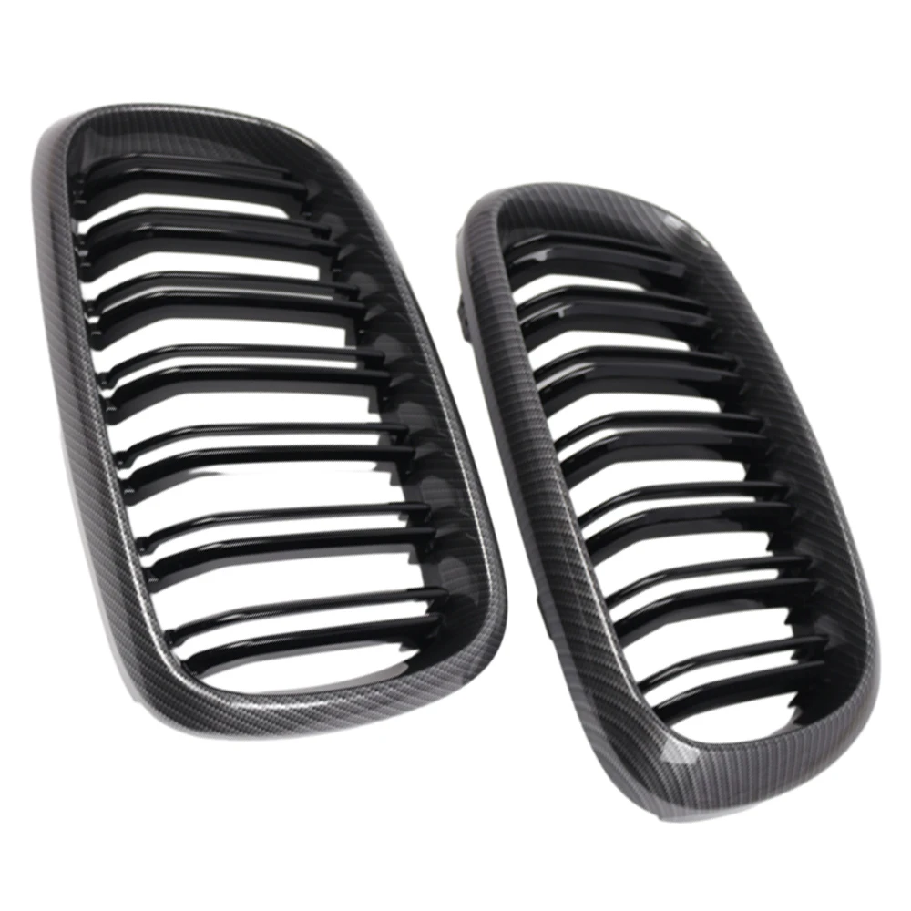 1 pair Front Bumper Kidney Grill for BMW X5 F15/X6 F16 2014-2021 Carbon Fiber Dual Line Racing Grilles Replacement Part