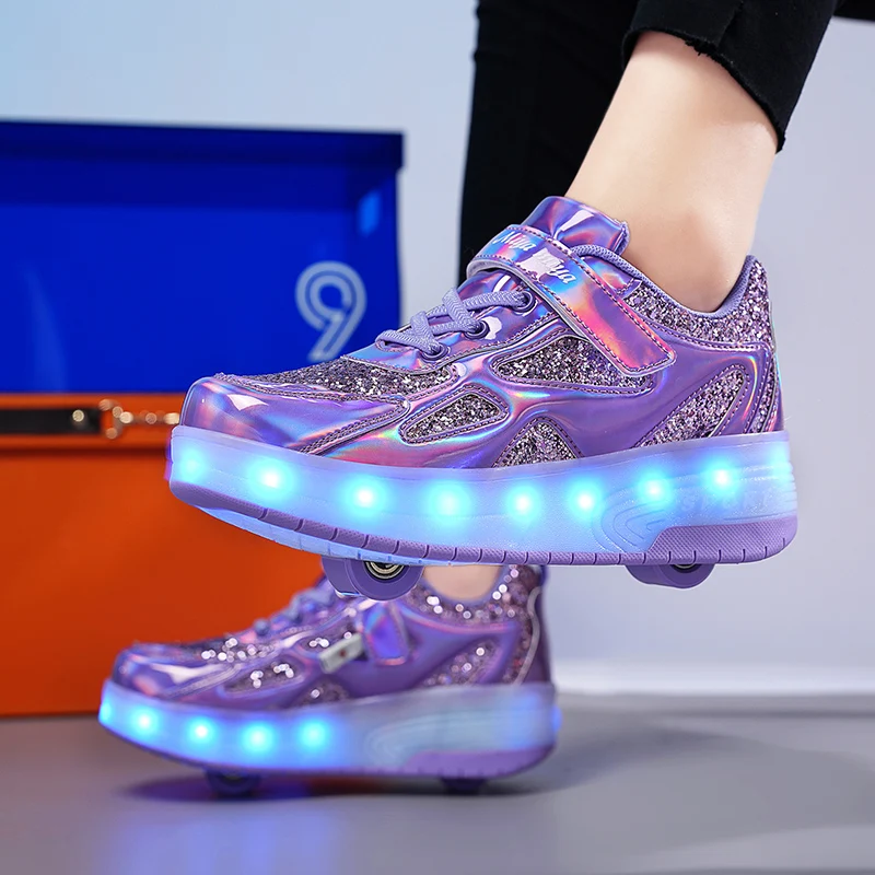 Patines desmontables de 2 ruedas para hombre y mujer, zapatos de patinaje en línea con LED, zapatillas de carreras con ruedas