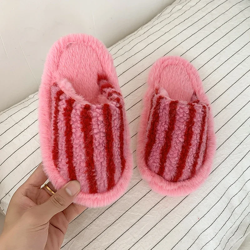 Mumoresip Winter Kids Warm Flat Slippers Toddlers Fashion Boys Girls Causal Shoes for Home Soft Bottom Children Plush Slippers