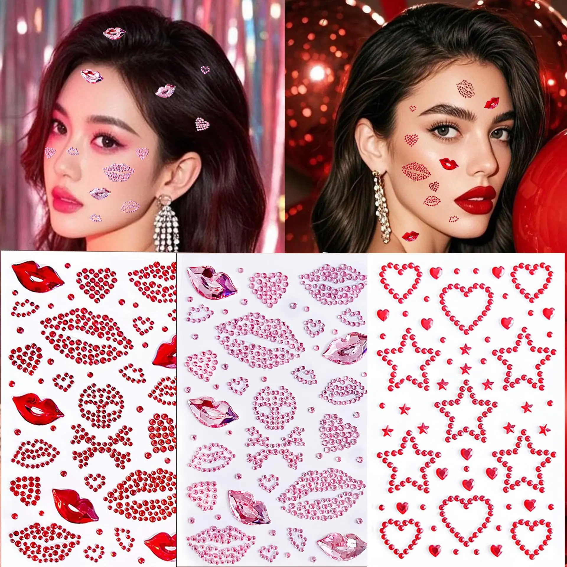 Halloween Face Gem Stickers Spider Lip Heart Self‑Adhesive Rhinestone Face Jewels for Party Cosplay Makeup Decoration