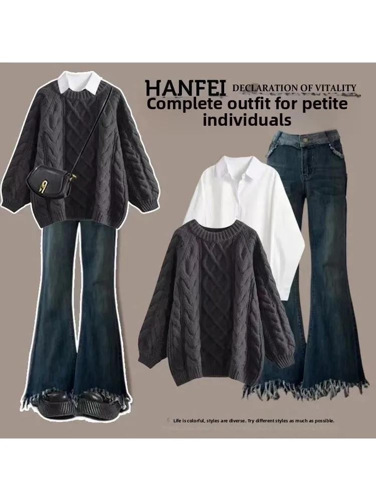 

Women's Gentle Sle Knitted irt And round Ne Sweater Two-Piece Set Autumn Winter College Faion Inner Wear Casual Outfit