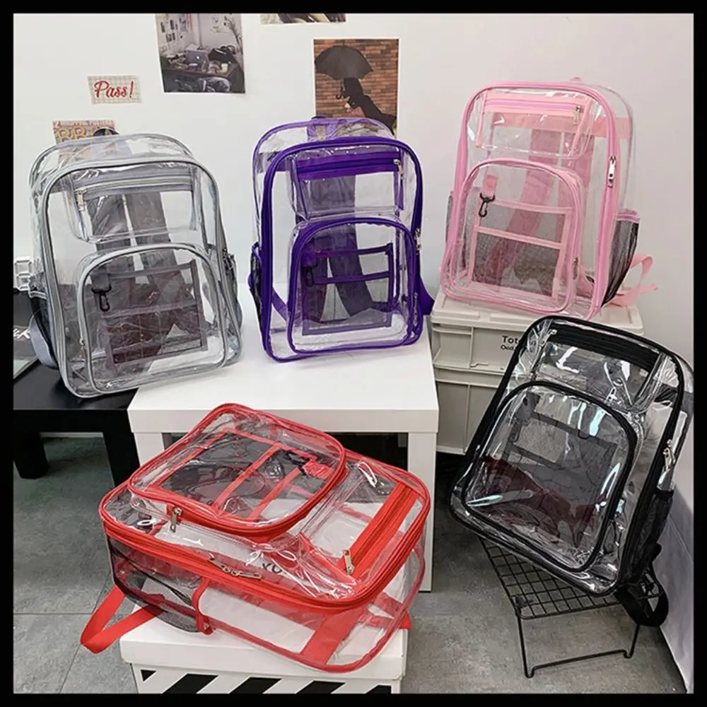 PVC Clear Backpack Large Capacity Waterproof Students Bookbag with Multi-pockets See Through Transparent Backpack School