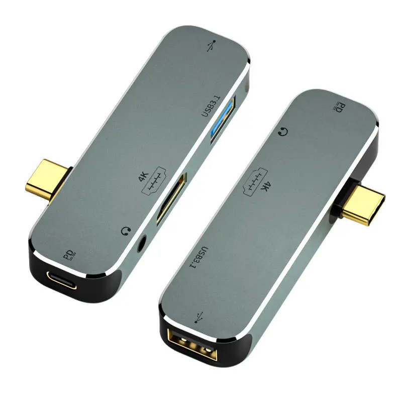 Type-C to HDMI Adapter Converter 5 in 1 Type-C Hub 3.55mm Jack PD100W USB3.0/USB2.0/USB3.1 HDMI-Compatible USB Extender Hub