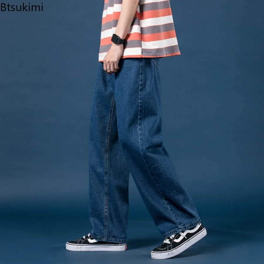 2025 الخريف الرجال الجينز الدنيم بنطال ذو قصة أرجل واسعة طول الأرض بانت فضفاض عادية عالية الخصر منتظم الصلبة بسيطة مستقيم بنطلون #2