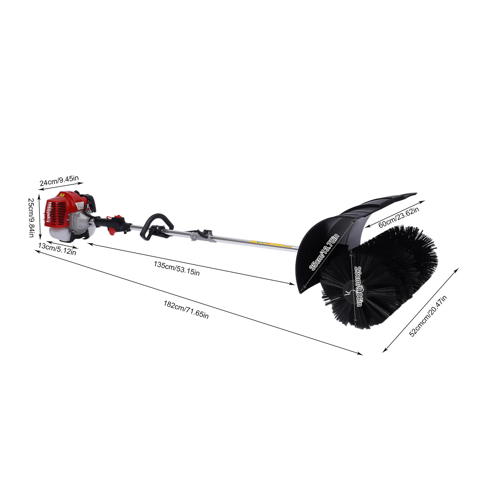 Spazzatrice a gas a 2 tempi da 2,3 HP 52 cc, scopa a spazzola a benzina portatile, per strumento di pulizia stradale del patio del prato del giardino del vialetto