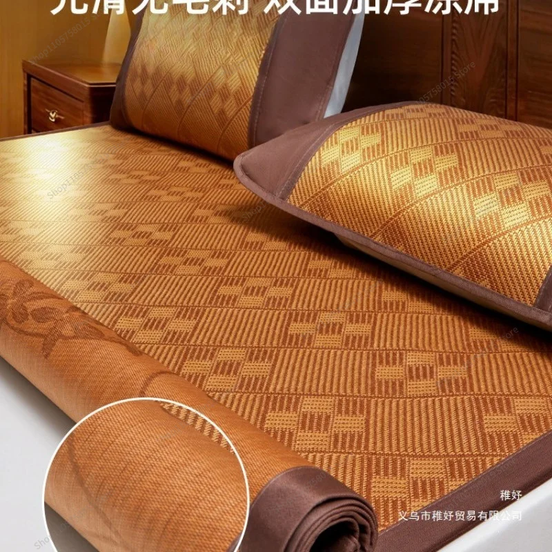 For    Double Sided   Double Foldable Ice Silk  Bamboo M Single Home Dormitory Soft Mat Kit