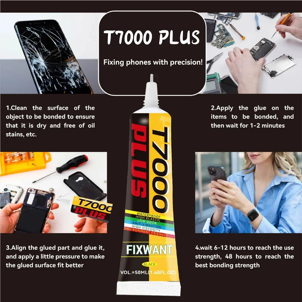 T-7000 Upgrade Black Contact Cellphone Tablet Repair Adhesive Strong T7000 PLUS Glue 15ML 50ML 110ML with Fine Needle Outlet