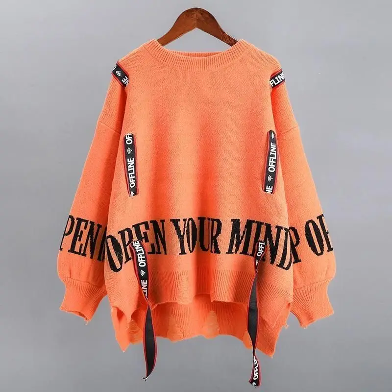 Round Neck Personalized Sweater for Women Autumn Winter New Long Sleeve Trend Patchwork Pullovers Casual Fashion Women Clothing