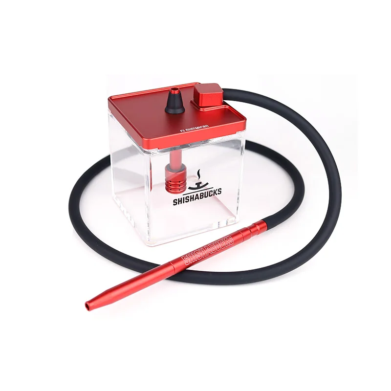 

Nargile Shishabucks Red Travel Use Shisha Hookah Acrylic Cube With Anodized Aluminum Home Use