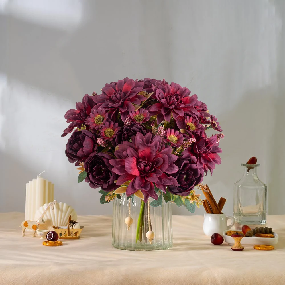 10 Stück Künstliche Blumen aus Seide, Dahlien, Rosen, Gänseblümchen, Heimdekoration, Vasen, Gartendekoration, Outdoor-Hochzeit, Brautsträuße, Festival-DIY-Geschenke – Detail 2