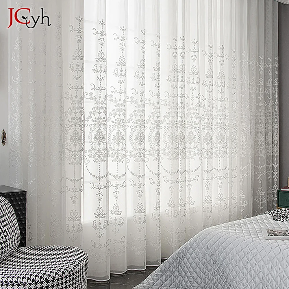 Modern Embroidery Voile Sheer Curtains for Living Room Luxury White Curtain for Kids Bedroom Ready-made Cortinas Rideaux Custom