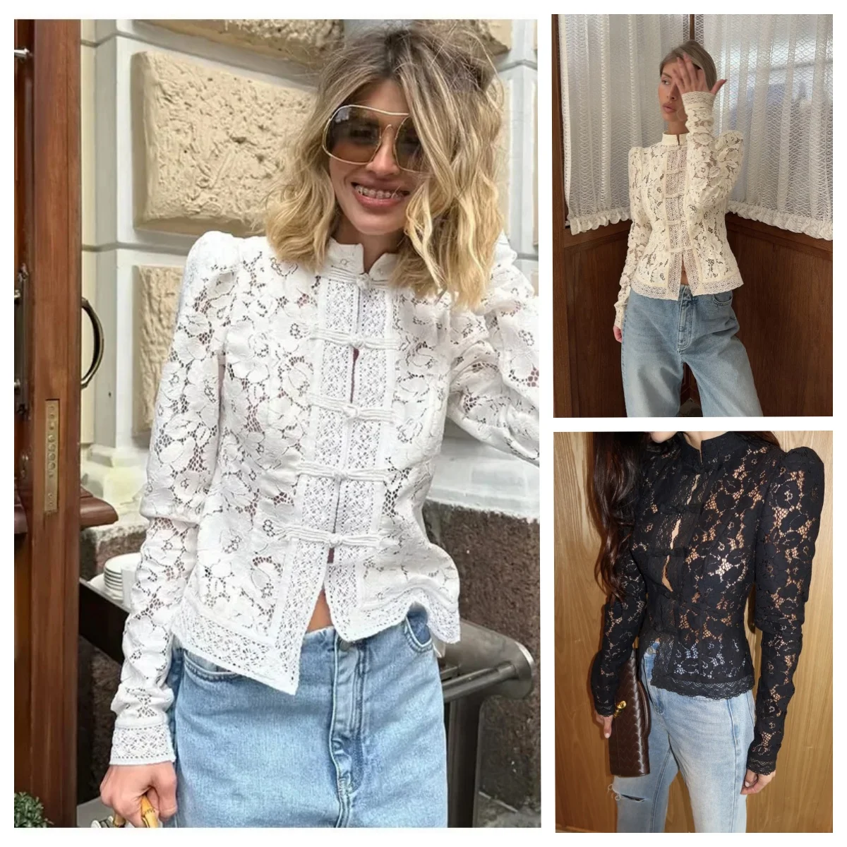 Sexy Lace Printed Shirts Tops Women Full Sleeve Slim Shirt 2025 Lady Autumn Long Sleeve Slim Fit Sheer Blouses Commuting Top