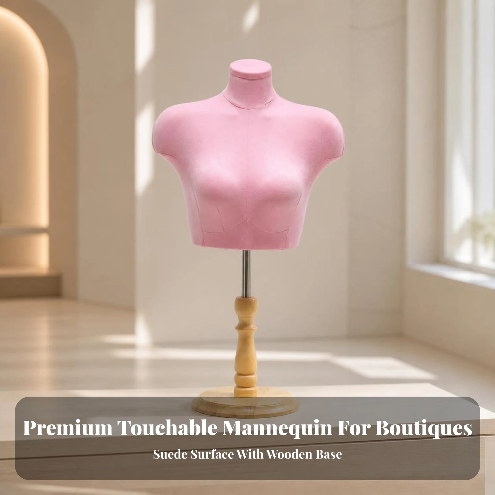 Mannequin Bust with Wooden Base Easy to Assemble Female Mannequin Torso Half-Body Dress Form Stable Torso with Stand Sturdy