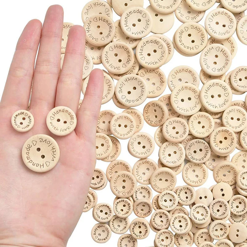 50/100Pcs Wooden Handmade Buttons 15/20/25mm Wooden Sewing Round Buttons Bulk DIY Crafts Love Buttons For Clothing Accessories