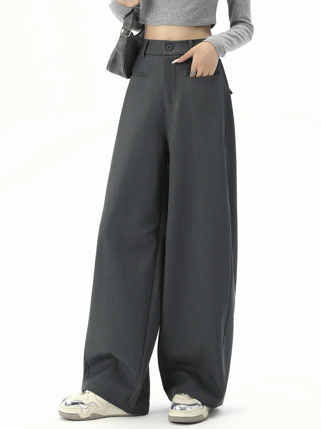

Ladies' single pocket suit pants, slim high-waist wide-leg casual pants, autumn and winter suit pants.