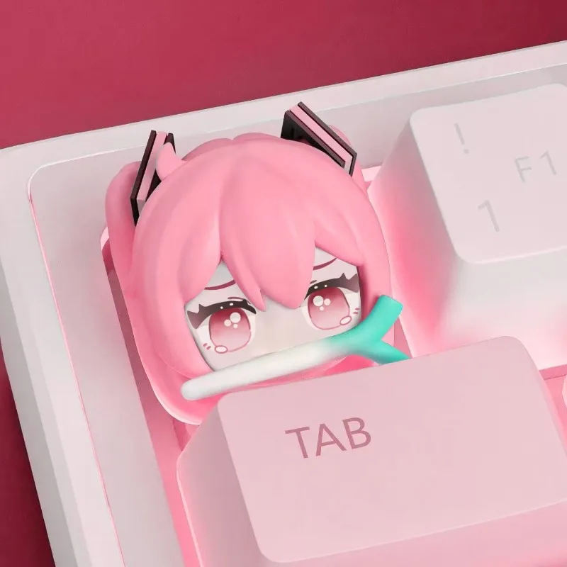 Hatsune Miku-teclas PBT de eje transversal de cebolla oscilante, tecnología de sublimación de Anime, teclas de teclado mecánico para juegos personalizadas