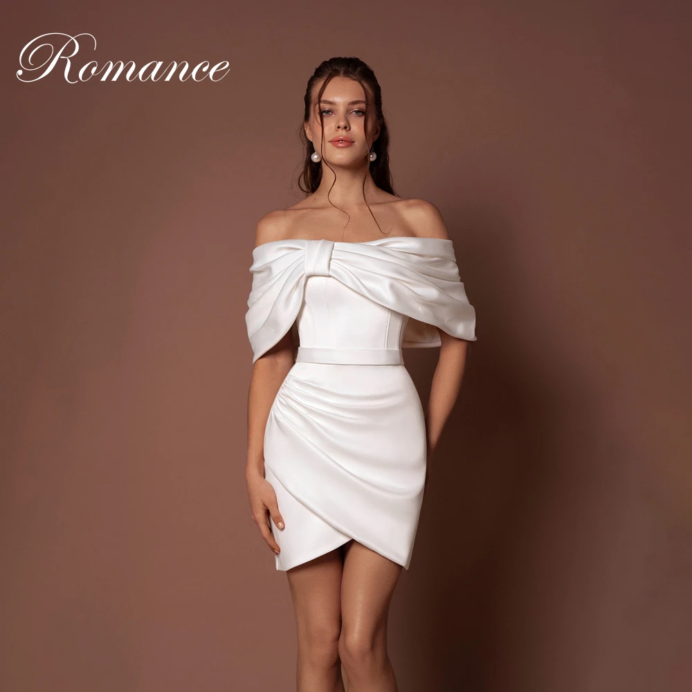 

Modern Pleat Short Sheath Wedding Dress 2025 Off The Shoulder Bow Satin Split Open Back Bridal Gown Vestidos De Novia Customized
