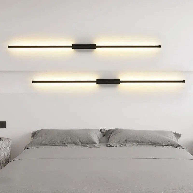 

Black Metal LED Wall Lamp Long Strip Wall Sconces For Bedroom Sofa Background Corridor 55cm 60cm 80cm 100cm Modern Light Fixture