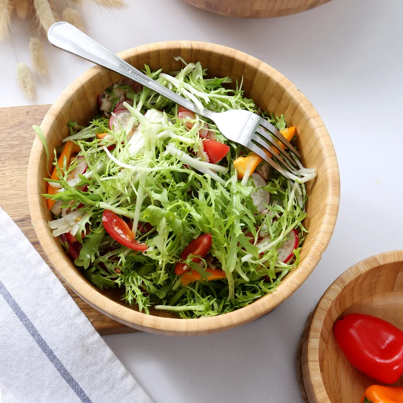 Gaya Jepang Besar Mangkuk Bambu Mie Dapur Bar Peralatan Makan Mangkuk Salad Rumah Menggunakan Mangkuk Dapat