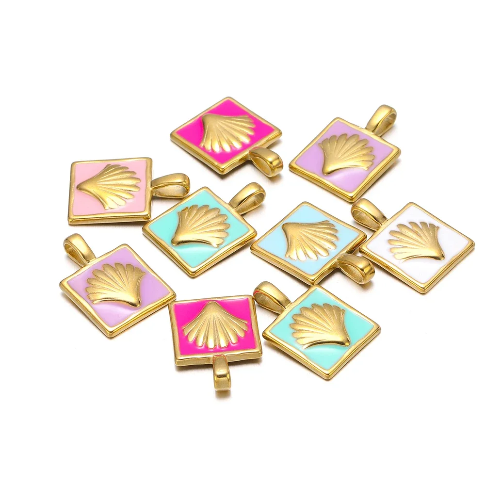 

5pcs Stainless Steel Enamel Square Flower Charms Earrings Pendant for DIY Bohemia Necklace Findings Jewelry Making Supplies Bulk